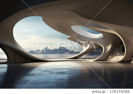 Futuristic architecture with fluid design, organic shapes and curved lines Futuristic architecture with fluid design, organic shapes and curved lines 116259266