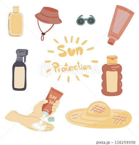 Sun protection flat design set  116259356