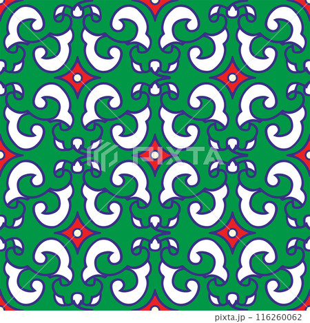 Real Tatar seamless pattern. Islamic tulip, floral geometry. Culture of the Tatar people, symbols of green and red. 116260062