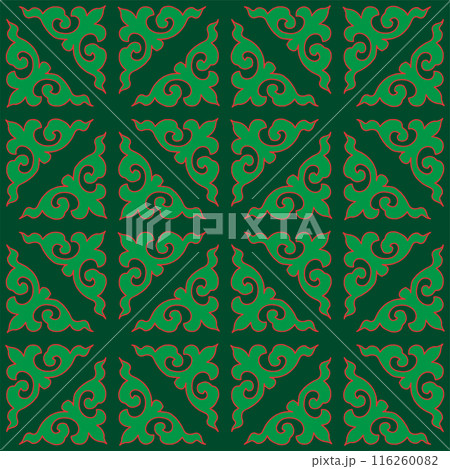 Real Tatar seamless pattern. Islamic tulip, floral geometry. Culture of the Tatar people, symbols of green and red. 116260082
