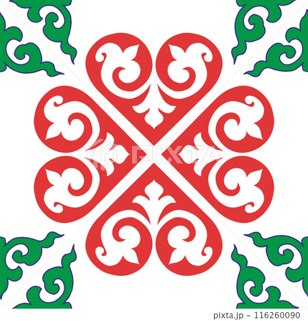 Real Tatar seamless pattern. Islamic tulip, floral geometry. Culture of the Tatar people, symbols of green and red. 116260090