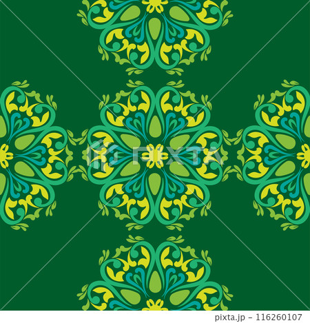 Real Tatar seamless pattern. Islamic tulip, floral geometry. Culture of the Tatar people, symbols of green and red. 116260107