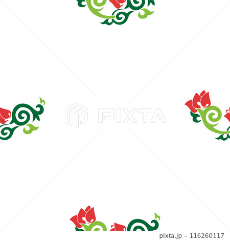 Floral pattern Tatar Native Ornamental border with tulips. Culture of the Tatar people, symbols of green and red Floral pattern Tatar Native Ornamental border with tulips. Culture of the Tatar people, symbols of green and red 116260117