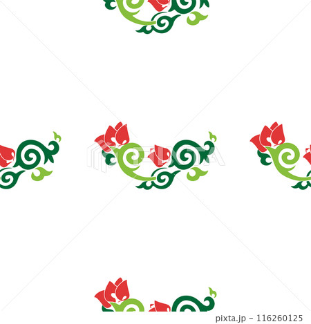 Floral pattern Tatar Native Ornamental border with tulips. Culture of the Tatar people, symbols of green and red Floral pattern Tatar Native Ornamental border with tulips. Culture of the Tatar people, symbols of green and red 116260125