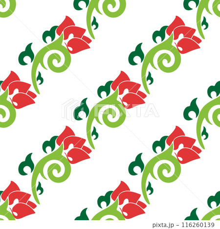 Floral pattern Tatar Native Ornamental border with tulips. Culture of the Tatar people, symbols of green and red 116260139