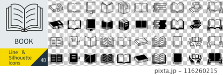 Line and silhouette book icon set Line and silhouette book icon set 116260215