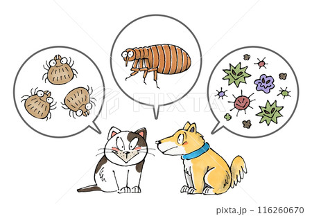 犬猫と寄生虫(ダニ、ノミ、病原菌)のイラスト素材 [116260670] - PIXTA