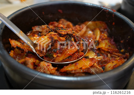 Korean style Pork Stew is a local Korean food made with pork and kimchi stewed in a spicy and salty Korean style Pork Stew is a local Korean food made with pork and kimchi stewed in a spicy and salty 116261216