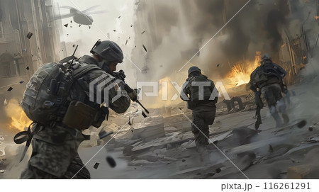 Soldiers are activating moving by run 116261291