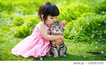 信頼関係のある子猫と女の子 116261320