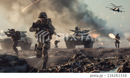 Soldiers are activating moving by run 116261338