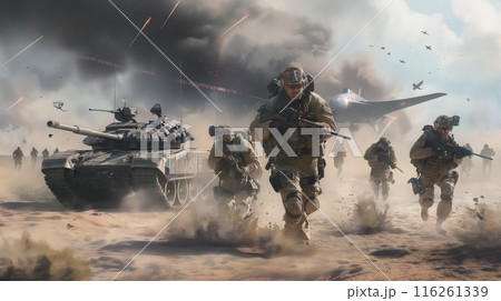 Soldiers are activating moving by run 116261339