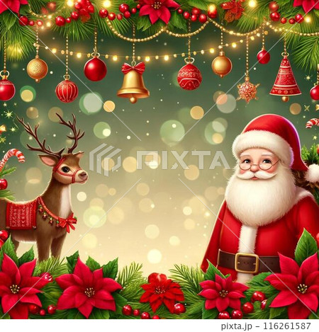 クリスマス サンタクロース トナカイの背景のイラスト クリスマス サンタクロース トナカイの背景のイラスト 116261587