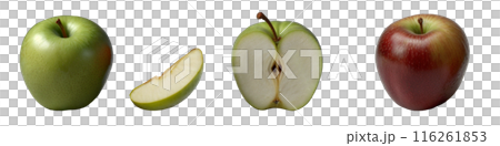 A green apple is displayed against a transparent backdrop, showcasing its vibrant colors and enticing appearance as a symbol of fresh and natural foods A green apple is displayed against a transparent backdrop, showcasing its vibrant colors and enticing appearance as a symbol of fresh and natural foods 116261853