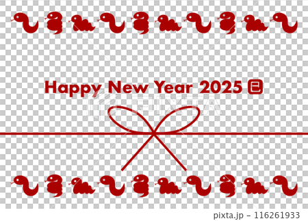 2025 Year of the Snake New Year's card with red snake pattern and ribbon 116261933