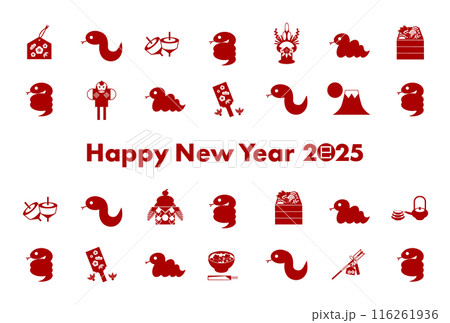 お正月と蛇アイコンの2025年巳年年賀状 116261936