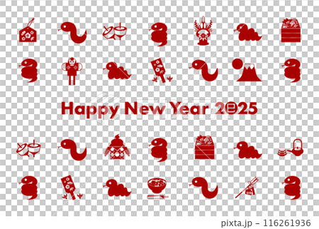 お正月と蛇アイコンの2025年巳年年賀状 116261936
