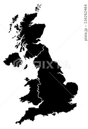 Black Silhouette of a United Kingdom Country land Map 116262464