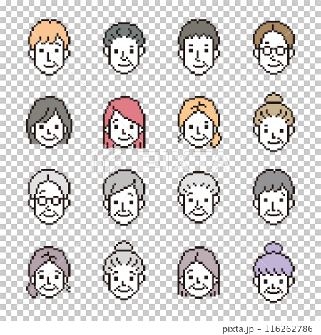 男性和女性向量圖標集中年/高級像素藝術 116262786