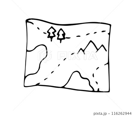 Hand-Drawn road Map of the area for travel and camping. Treasure map. Isolated doodle illustration Hand-Drawn road Map of the area for travel and camping. Treasure map. Isolated doodle illustration 116262944