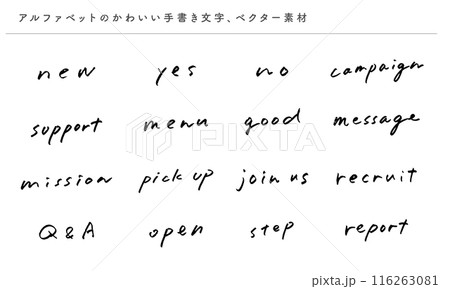 アルファベットのかわいい手書き文字セット、ベクター素材 116263081
