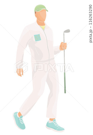 smiling golf club staff character male caddie with golf club smiling golf club staff character male caddie with golf club 116263290