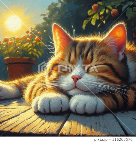 幸せな表情で目を閉じている猫 116263576