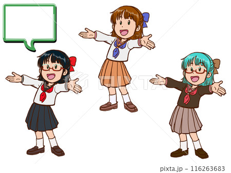 笑顔で両手を広げるセーラー服少女2 笑顔で両手を広げるセーラー服少女2 116263683