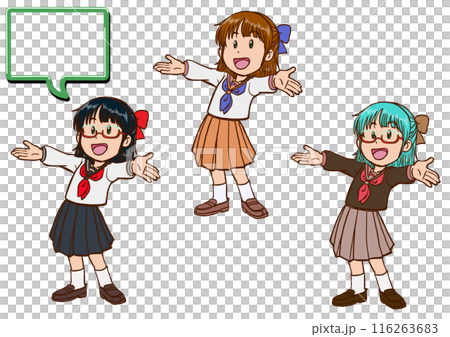 笑顔で両手を広げるセーラー服少女2 笑顔で両手を広げるセーラー服少女2 116263683