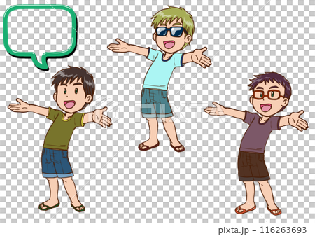 穿著短褲的男孩微笑著張開雙臂 1 116263693