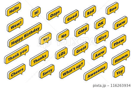 アイソメトリックイラスト：リアクション吹き出し黄 116263934