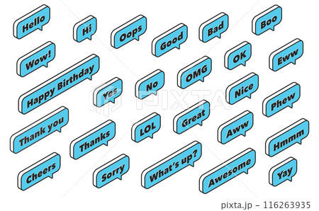 アイソメトリックイラスト:リアクション吹き出し青 アイソメトリックイラスト:リアクション吹き出し青 116263935