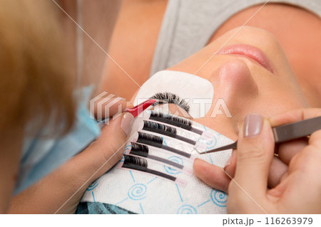 Procedure of eyelashes extension in beauty salon Procedure of eyelashes extension in beauty salon 116263979