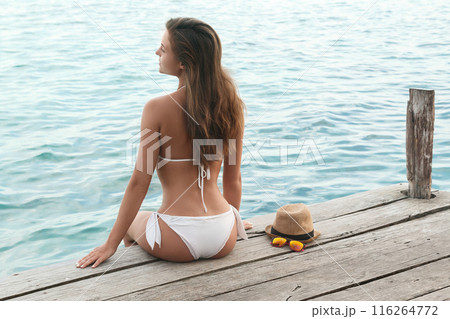 Beautiful in the bikini on the wooden pier Beautiful in the bikini on the wooden pier 116264772