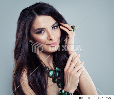 Young beautiful luxury brunette woman with makeup, long hair Young beautiful luxury brunette woman with makeup, long hair 116264799