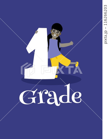 Back to school. Little boy holding a number one. Template for design. Funny cartoon characters. Vector illustration. Back to school. Little boy holding a number one. Template for design. Funny cartoon characters. Vector illustration. 116266203