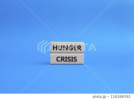 Hunger Crisis symbol. Wooden blocks with words Hunger Crisis. Beautiful blue background. Business and Hunger Crisis concept. Copy space. Hunger Crisis symbol. Wooden blocks with words Hunger Crisis. Beautiful blue background. Business and Hunger Crisis concept. Copy space. 116266592