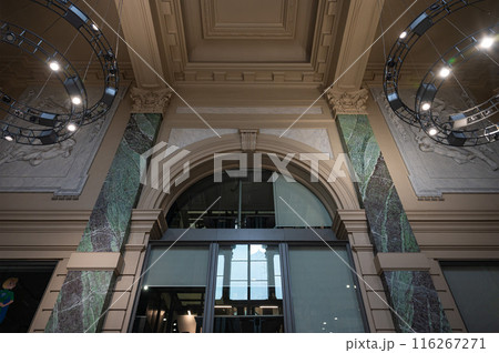 Leuven, Flanders, Belgium - Interior design of the railway station walls and ceiling 116267271