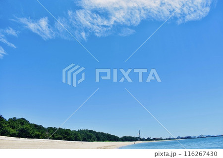 よく晴れた夏の虹ヶ浜海水浴場の波打ち際 116267430