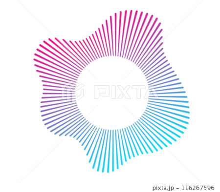 A set of neon equalizers. Audio multicolor waves. Radial curve of audio wave. Vector illustration. 116267596