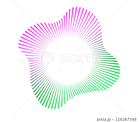 A set of neon equalizers. Audio multicolor waves. Radial curve of audio wave. Vector illustration. 116267598