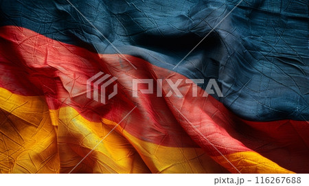 Close-up of a textured German flag fabric. National identity and heritage concept. 116267688