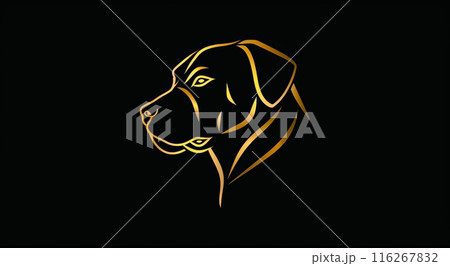 Golden dog emblem. Vintage creative head for retro template. Gold luxury animal icon 116267832