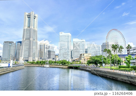 横浜市、万国橋から眺めるみなとみらいと汽車道の風景 116268406