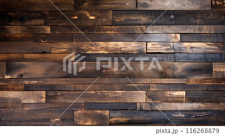 素朴なテクスチャーの暖かい茶色の木の板、ヴィンテージ背景 116268879
