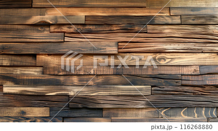 素朴なテクスチャーの暖かい茶色の木の板、ヴィンテージ背景 116268880