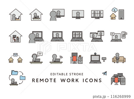 テレワーク・リモートワークにまつわるアイコンセット（カラー） 116268999