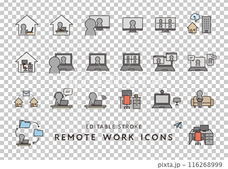 テレワーク・リモートワークにまつわるアイコンセット（カラー） 116268999