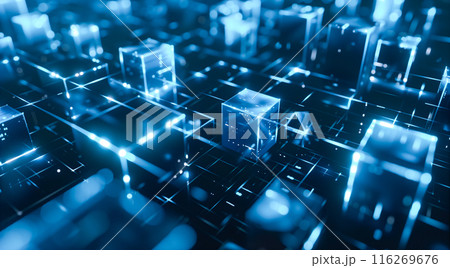 ブルーを基調とした抽象的なサイバー構造、未来的なテクノロジー 116269676