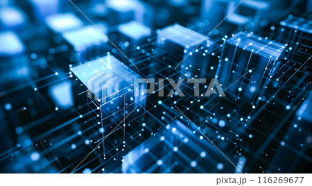 ブルーを基調とした抽象的なサイバー構造、未来的なテクノロジー 116269677